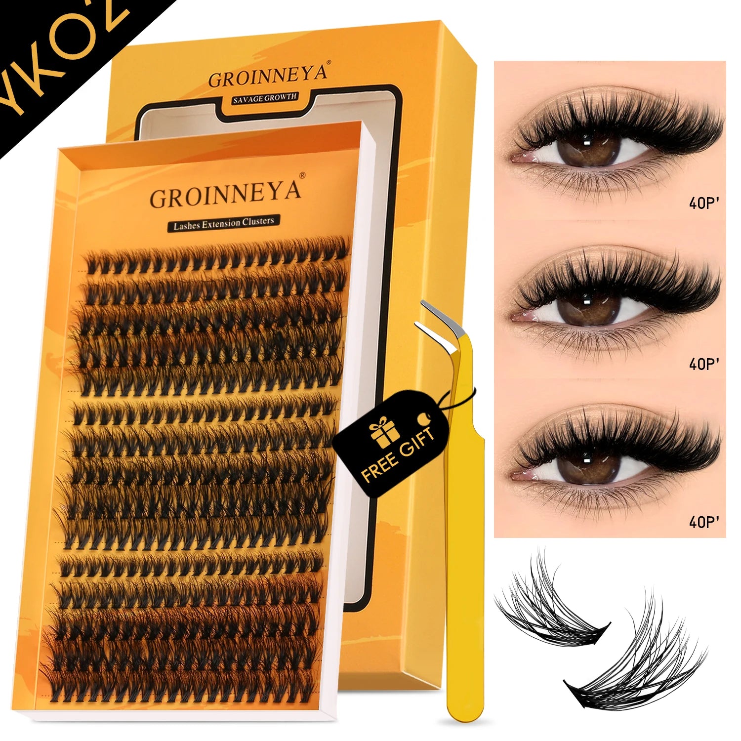 GROINNEYA grupos de pestañas pestañas de gato extensiones de pestañas individuales tenues volumen grupos esponjosos pestañas DIY maquillaje de pestañas