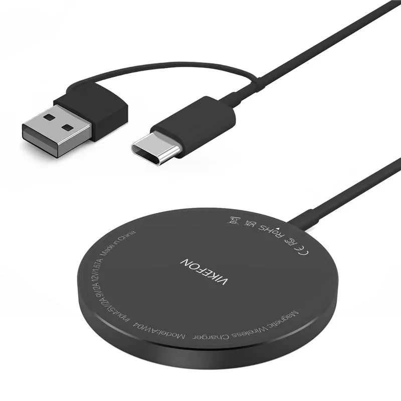 Cargador Inalámbrico Magnético Rápido con Doble Puerto USB, Mini Base de Carga para iPhone 17 16 15 14 13 12 Pro Max, Accesorio Universal para Teléfono