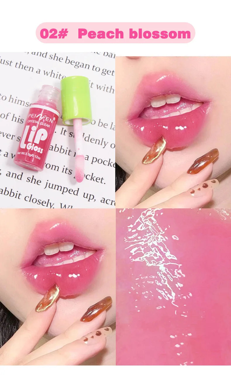 Juego de 6 piezas de brillo de labios con espejo de cristal, bálsamo labial ligero hidratante, brillo brillante, tinte transparente, melocotón, cereza, rosa