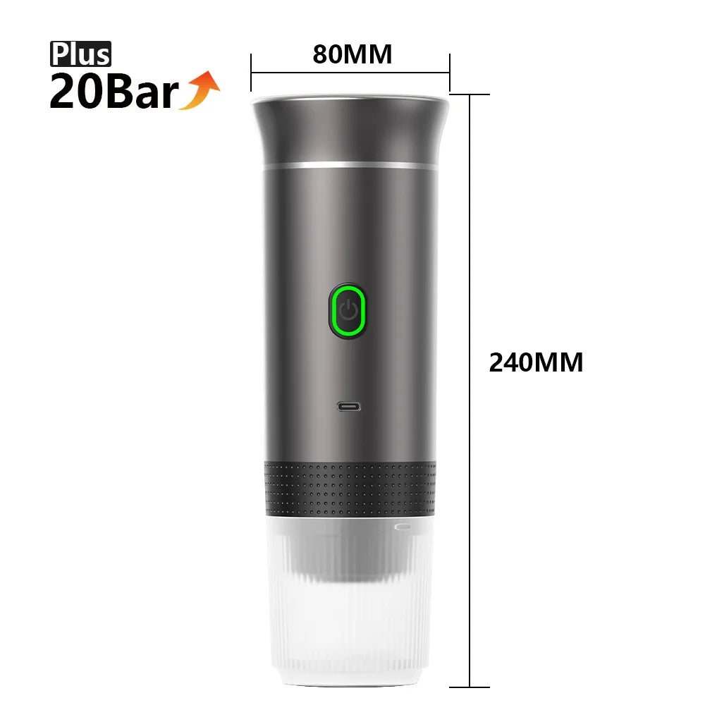 Cafetera Espresso portátil eléctrica inalámbrica para coche y hogar, cafetera para acampar, cafetera de viaje en polvo con cápsula 3 en 1