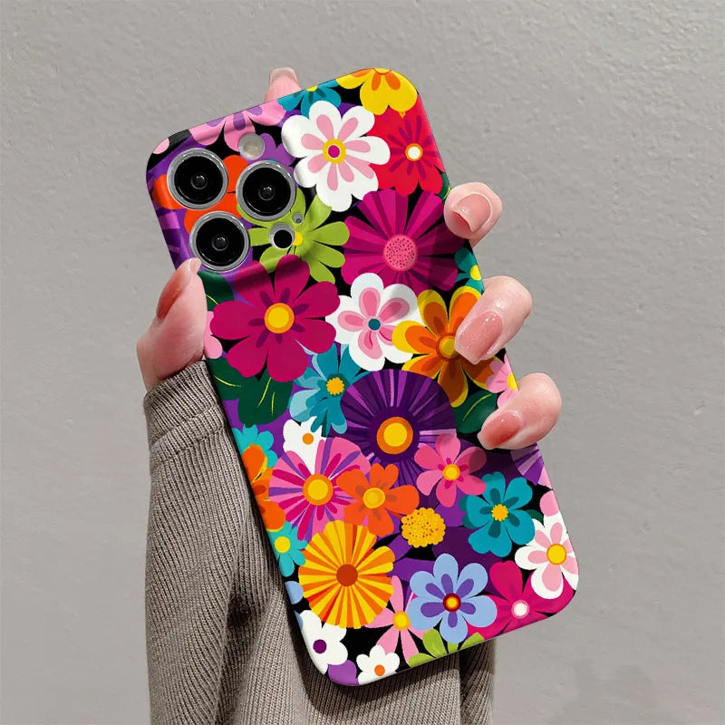 Funda para Teléfono iPhone 17 16 15 14 13 12 11 Pro Max Air 16e 7 8 Plus XS Max X XR, Carcasa Rígida de PC con Diseño Floral Retro Colorido