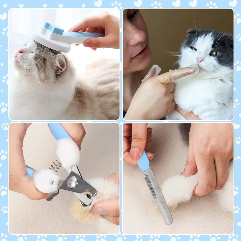 Kits de cuidado de cepillos para gatos, peine para pulgas, cepillo de baño para champú para mascotas, cepillo para quitar mascotas, cepillo de dientes de silicona, 8 Uds.