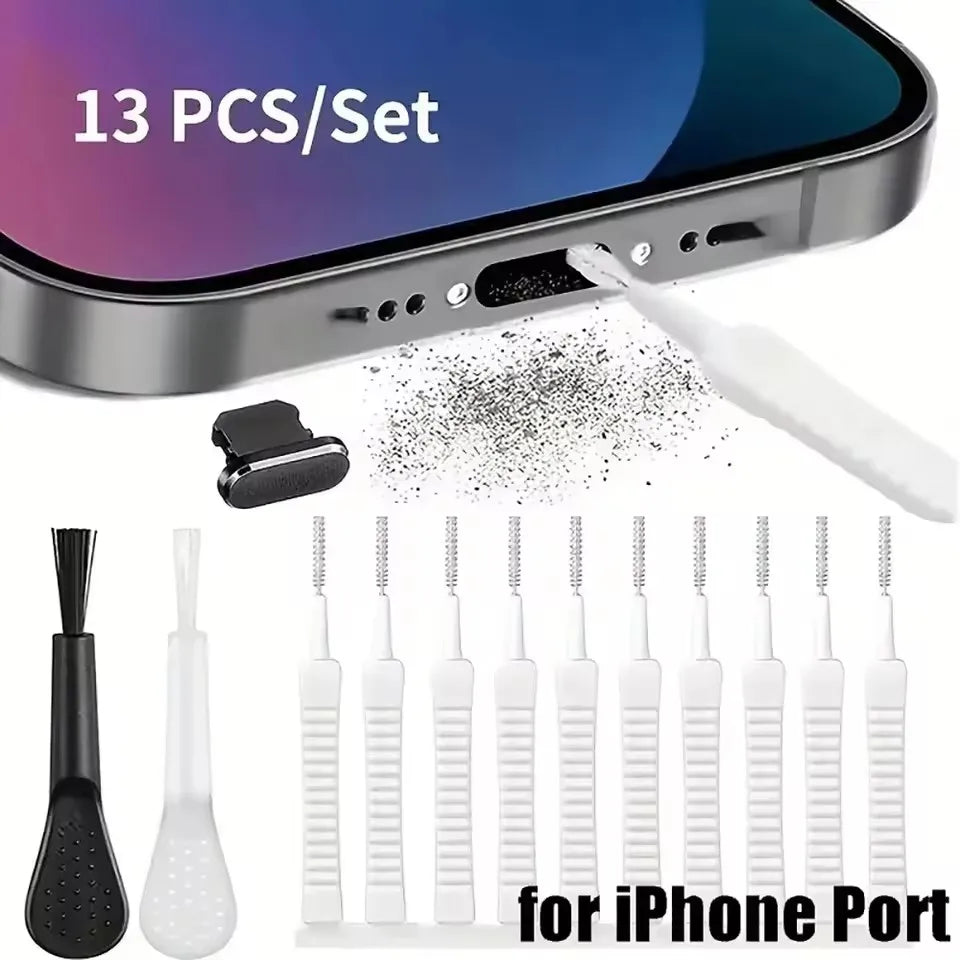 Juego de limpieza de puerto de carga para altavoz de teléfono móvil, tapón antipolvo para iPhone 16 15 14, Kit de limpieza de auriculares, cepillo para Samsung Xiaomi