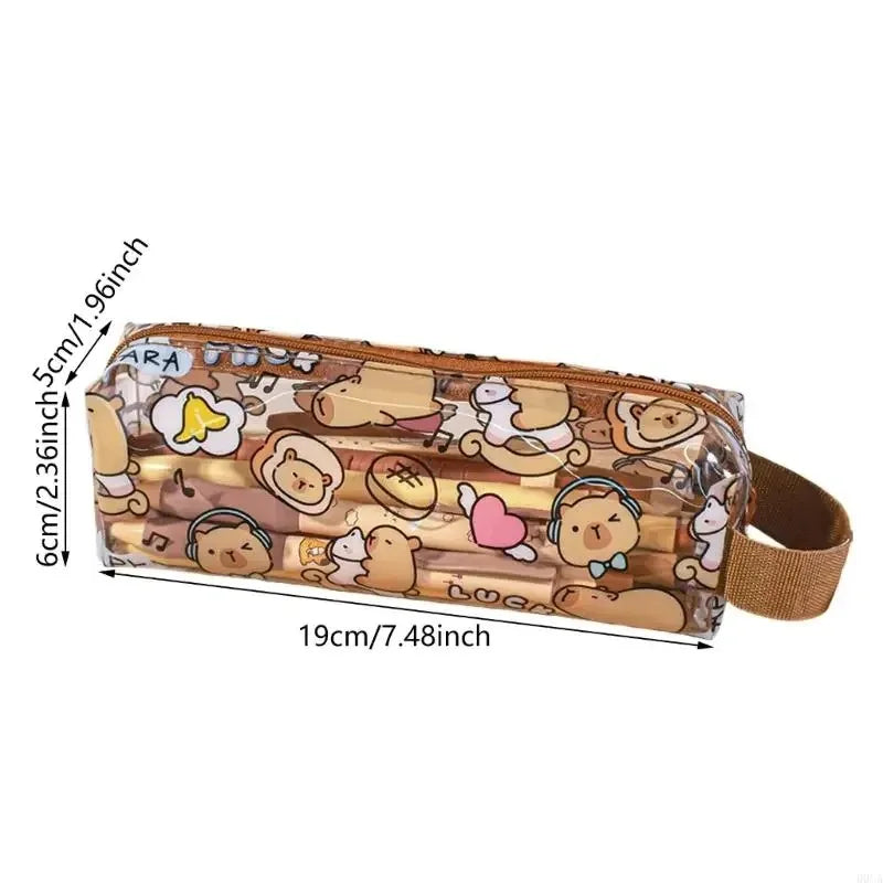 Estuches de lápices de capibara de dibujos animados, bonitos bolsos para bolígrafos, estuche de lápices con cremallera Kawaii, papelería para estudiantes, suministros escolares y de oficina, regalos