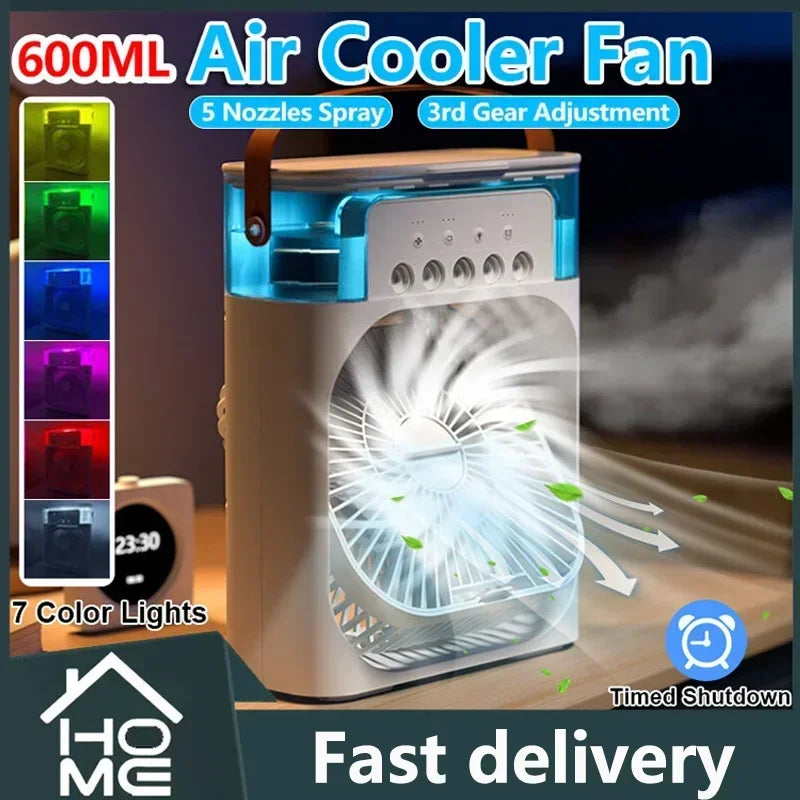 Ventilador humidificador portátil, aire acondicionado, Enfriador de aire pequeño para el hogar, hidromasaje, ajuste de aire portátil para oficina, ventilador de 3 velocidades