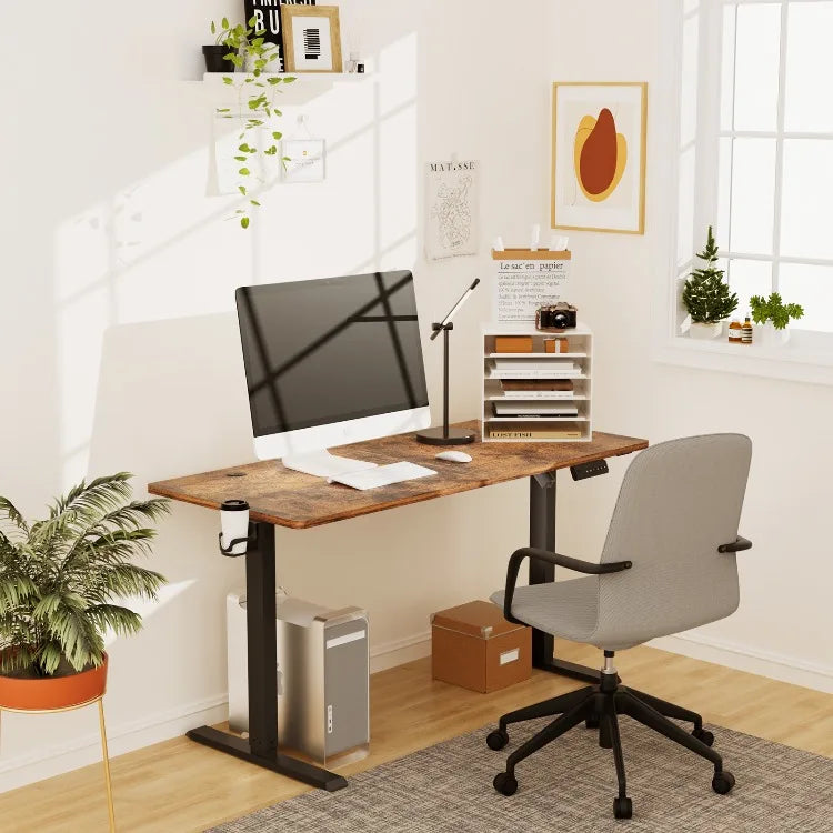 Escritorios de ordenador ajustables en altura, mesa de ordenador de pie, estación de trabajo de elevación moderna, gancho para auriculares, escritorio para juegos, escritorios de oficina en casa