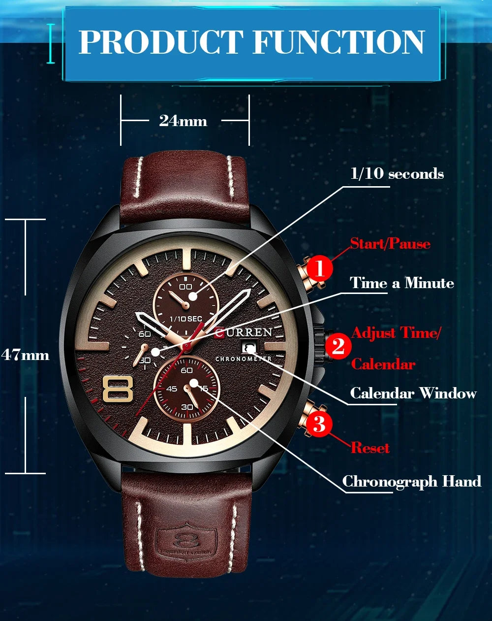 Reloj CURREN para hombre, reloj de pulsera de lujo, relojes de pulsera de cuarzo, relojes de cuero de moda estilo Punk para hombre, reloj Masculino