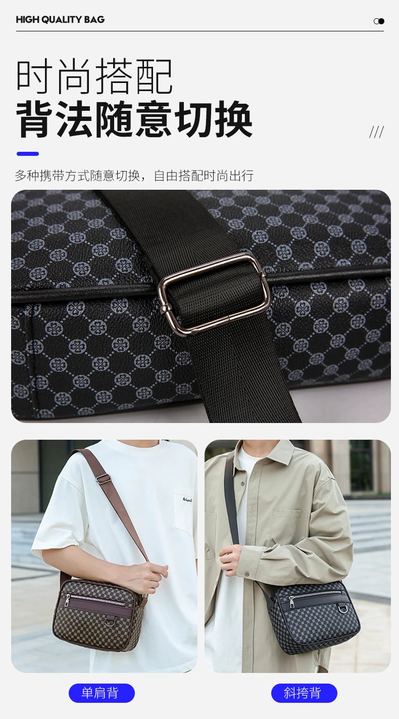 Bolso de hombro con estampado de moda para hombre, bandolera de mensajero de piel sintética, bolso de estilo Vintage para hombre, bolso de hombro, regalo para hombre