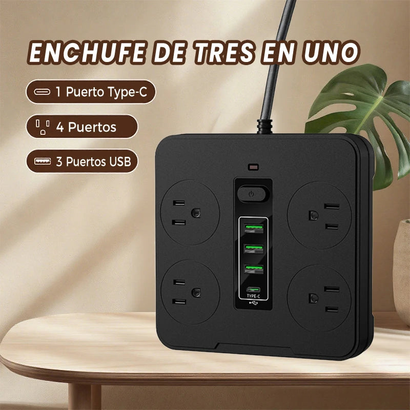 Iruibo American Standard Power Strip White 4 AC Outlets 3USB + Type-C Fast Charging Portable Multi Socket for Home Office Travel