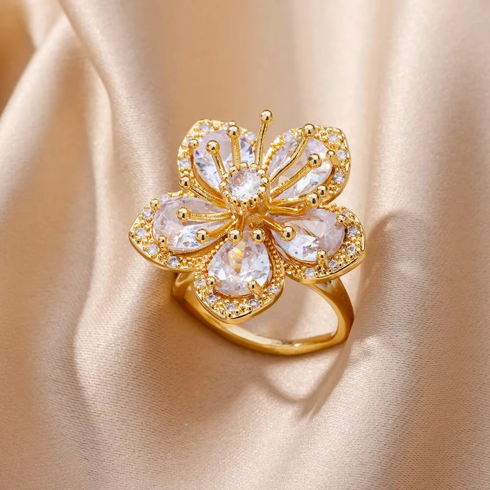 Anillos de acero inoxidable de lujo chapados en oro, piedra colorida, anillo de corazón de cristal de circón para mujer, joyería Bohemia de boda, regalo de Navidad
