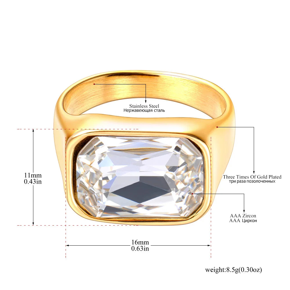 Lokaer, anillo de boda de acero inoxidable con circonita cúbica brillante de lujo, chapado en oro de 18 quilates PVD, joyería resistente al agua R24007