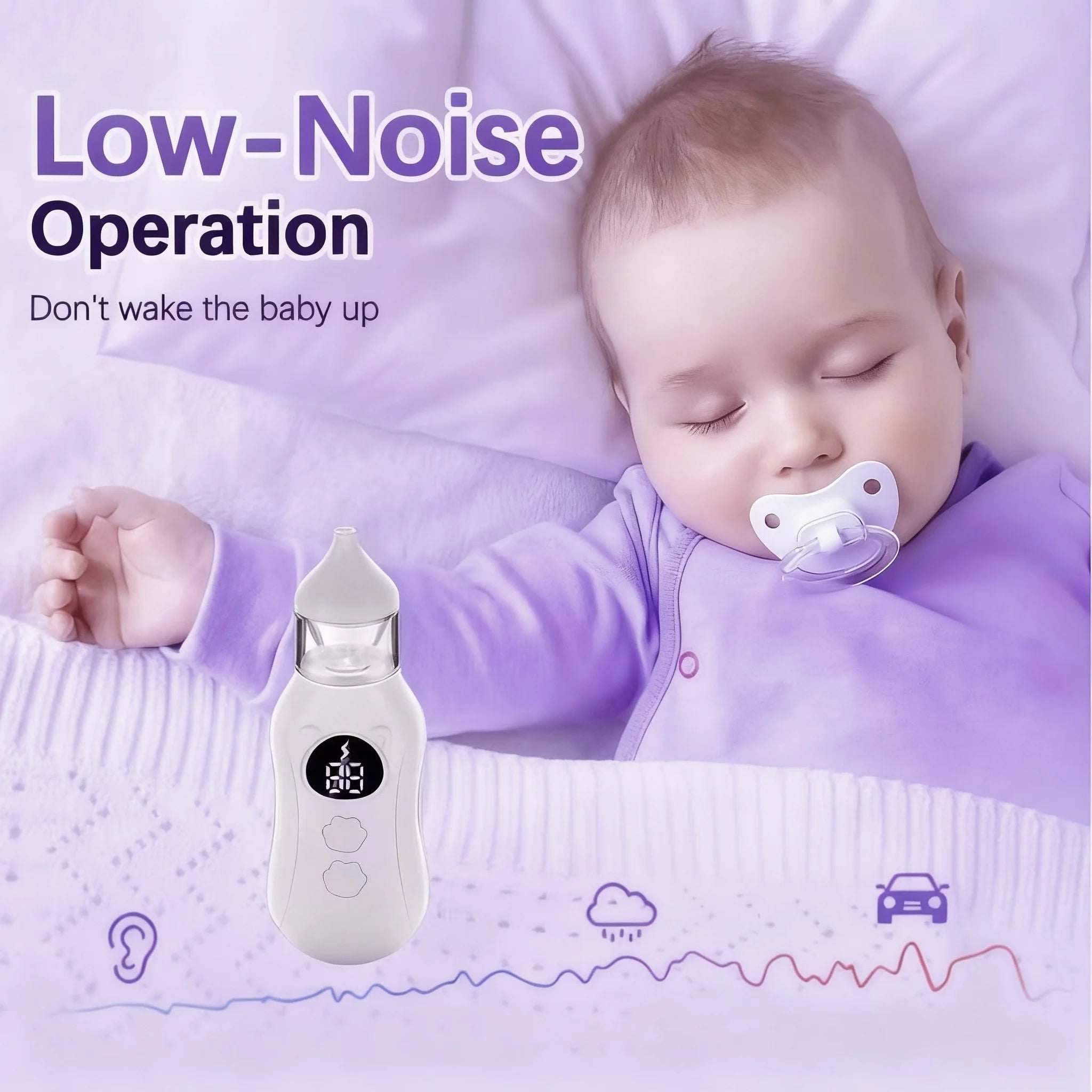 Aspirador nasal eléctrico para bebés, adecuado para la succión de la nariz de bebés y niños pequeños, con ventosa, limpiador nasal recargable, con 9 niveles de succión, viene con 2 boquillas de silicona