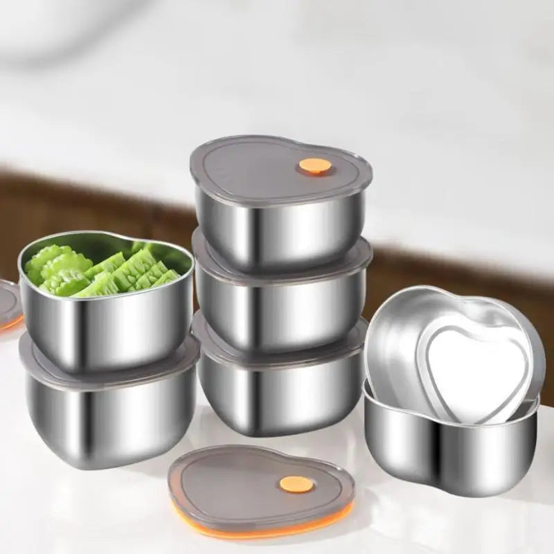 Organizadores de alimentos de cocina en forma de amor con tapas, caja de almacenamiento de acero inoxidable 410, accesorios de cocina a prueba de fugas de gran capacidad