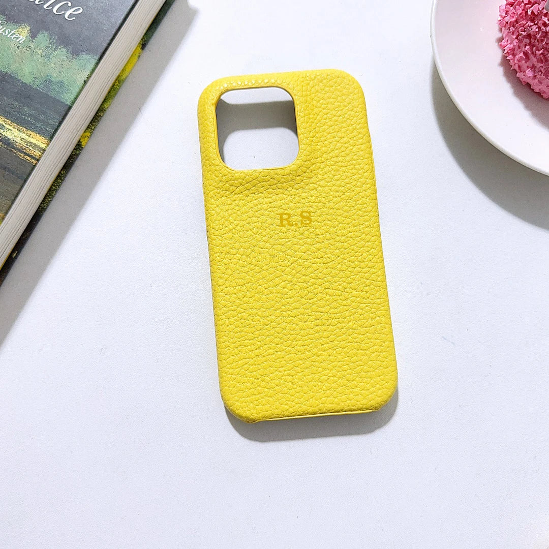 Funda rígida de cuero PU con nombre personalizado para iPhone16, 16e, 15, 14, 13, 12, 11 Pro, Funda trasera a prueba de golpes