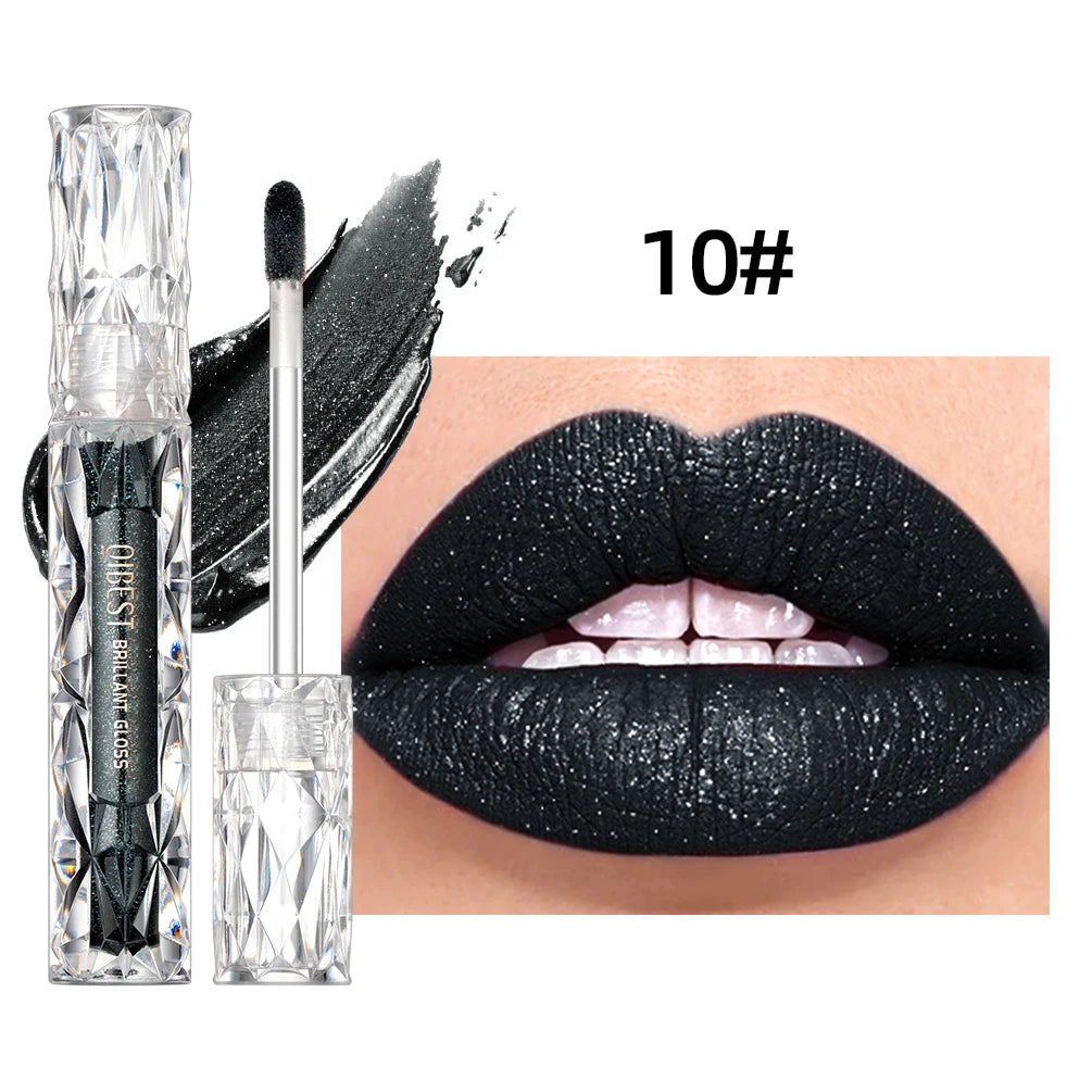 QIBEST-brillo de labios resistente al agua con brillo de diamante, lápiz labial líquido mate, esmalte de labios de perla brillante, tinte labial de larga duración, maquillaje para mujer