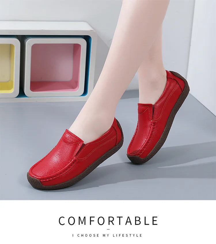 Zapatos informales De cuero genuino para Mujer, zapatillas De ocio, mocasines sin cordones De marca De lujo para Mujer, mocasines suaves para Mujer, Zapatos De Mujer