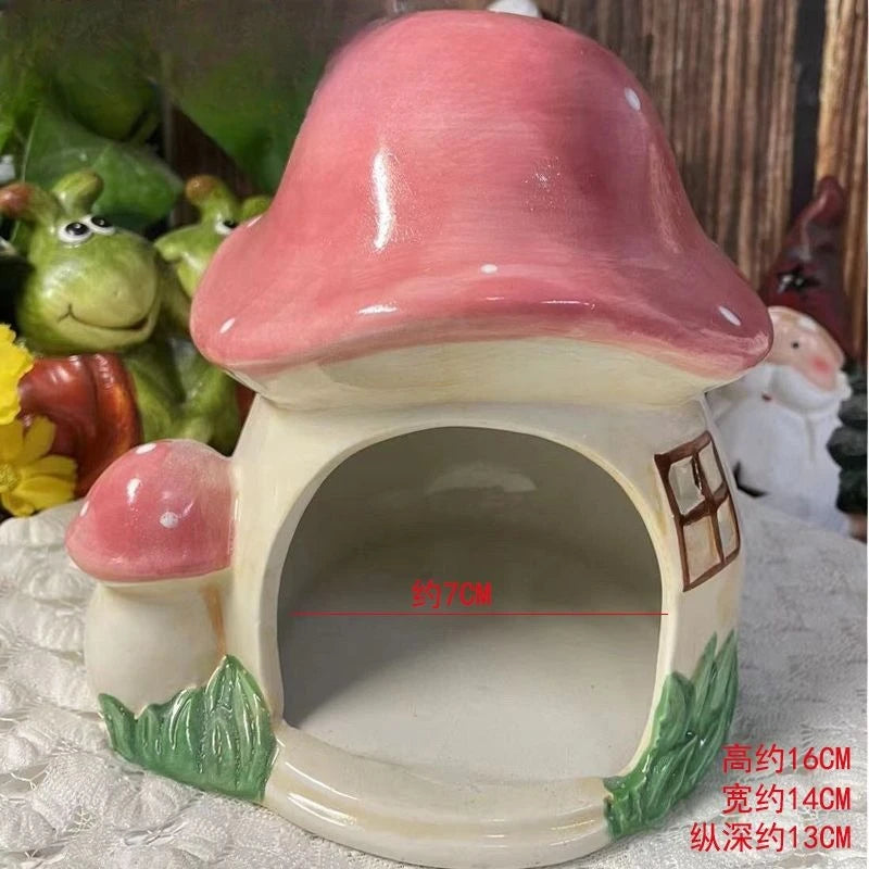 Nido de cerámica para hámster, casa de setas de cerámica para todas las estaciones, bolsa de miel de oso dorado, planeador, palacio de erizo, casa de Escape de peces pequeños
