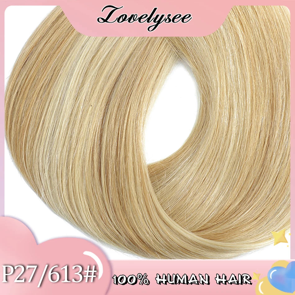 Lovelysee 3/4 media peluca de cabello humano con Clip en extensiones de cabello cabello Remy liso sedoso Color marrón suave 150% 180% peluca para mujeres