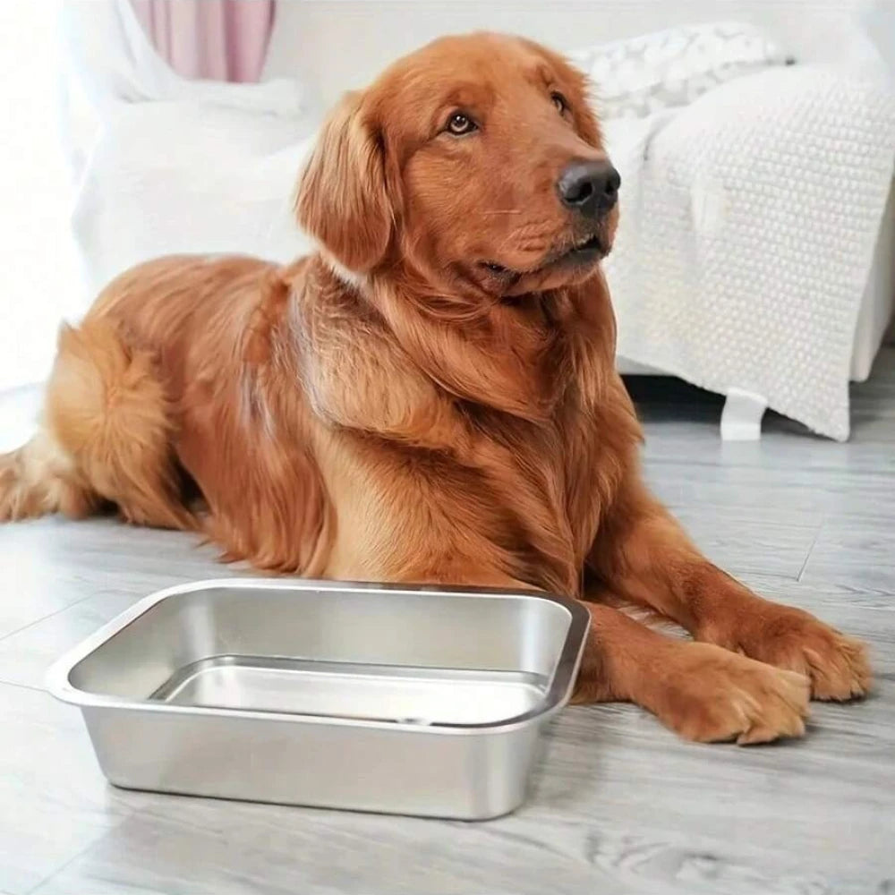 Cuenco de acero inoxidable resistente a caídas para perros, gran capacidad, alimentador de comida y agua, cuencos cuadrados para perros grandes, suministros para mascotas, 1 ud.