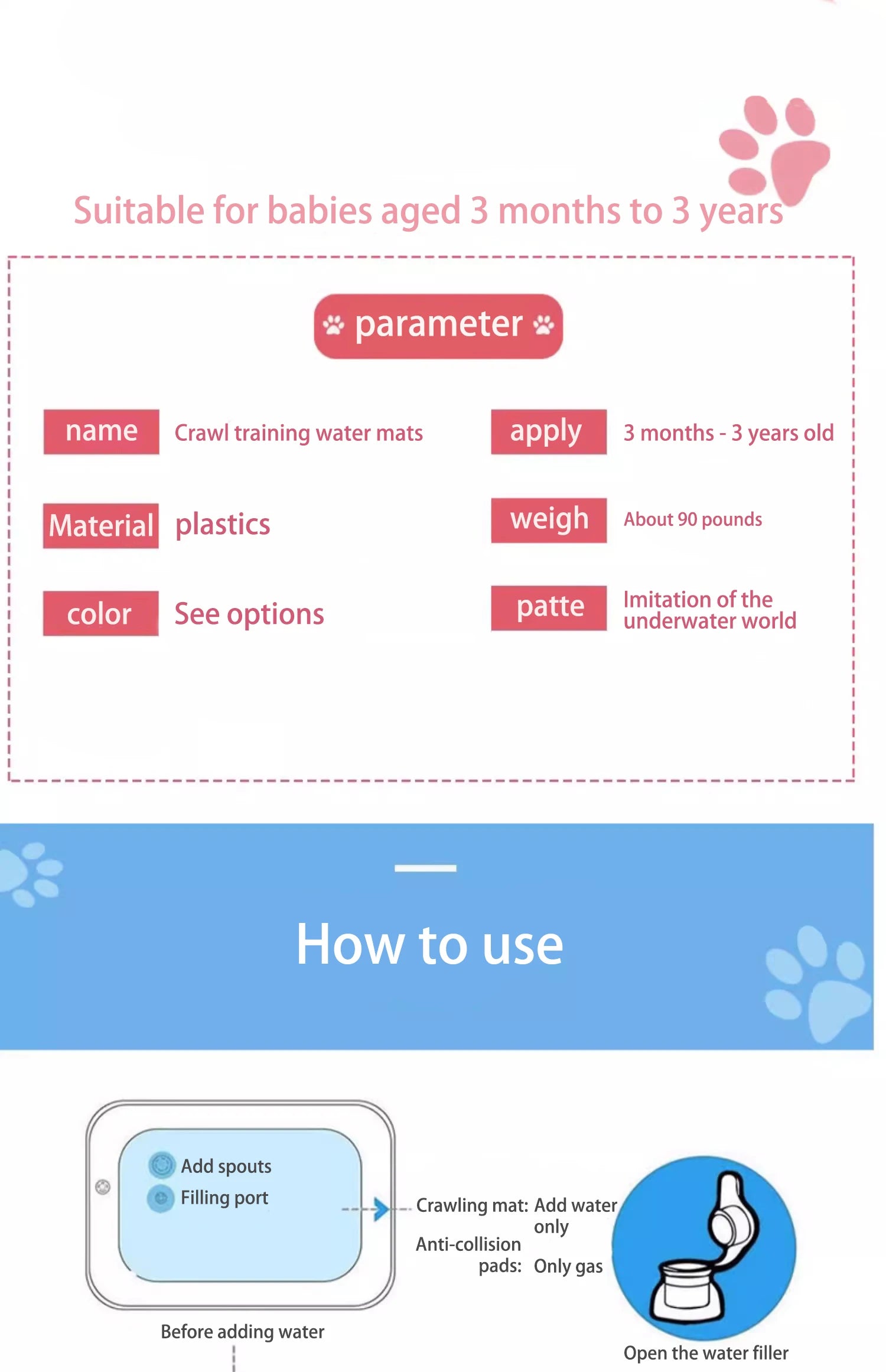 Juguetes para bebés, estera de juego de agua para el tiempo de la barriga, cojín inflable, educación temprana, estera de juego de agua para bebés y niños pequeños