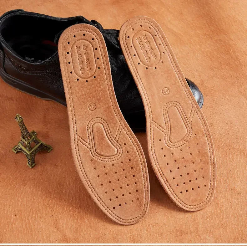1 par de plantillas de piel de vaca para zapatos de hombre, desodorante cómodo, plantilla de cuero informal, pies, suela de zapato plana de cuero genuino de calidad