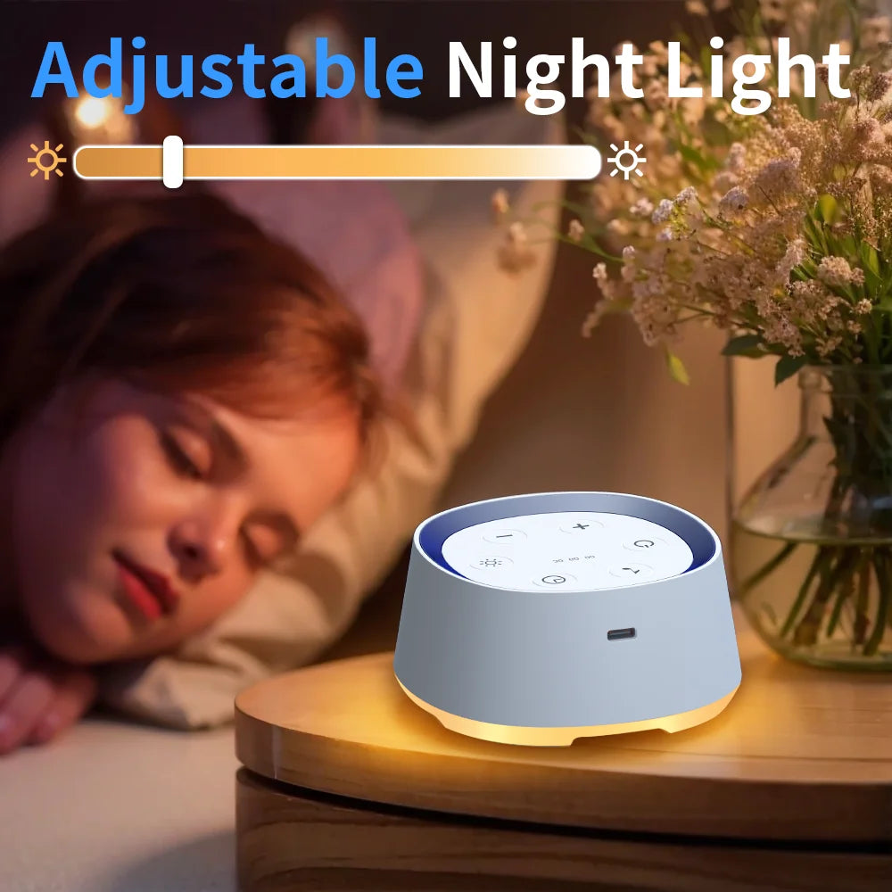 Máquina Portátil de Ruido Blanco para Bebés/Niños, 24 Sonidos Relajantes, Luz Nocturna, Temporizador, Recargable, Ayuda para Dormir Bebés y Calmante Infantil