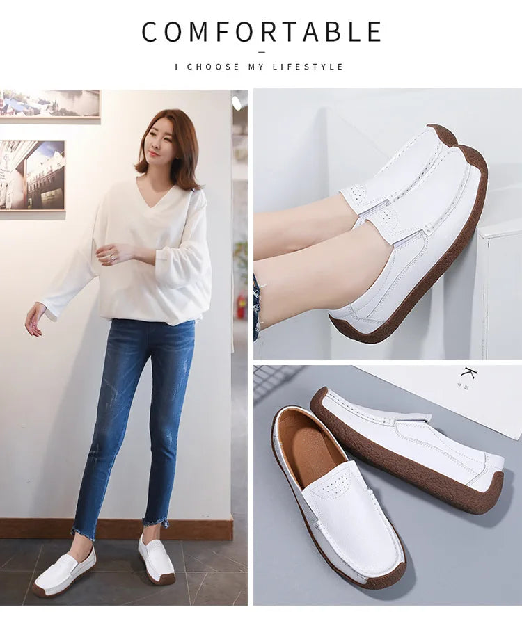 Zapatos informales De cuero genuino para Mujer, zapatillas De ocio, mocasines sin cordones De marca De lujo para Mujer, mocasines suaves para Mujer, Zapatos De Mujer