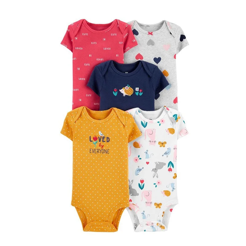 Ropa de verano para recién nacido, Pelele de manga corta 100% de algodón, Mono para niños pequeños, 5 uds./lote