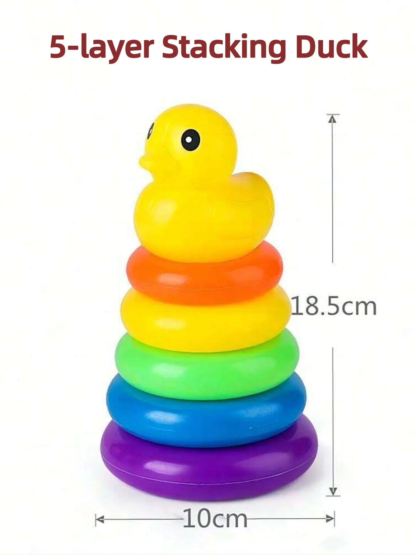 Pato amarillo Torre arcoíris círculo apilado juguete plástico arco iris círculo juguete círculo lanzamiento juguete juego interactivo regalos de cumpleaños