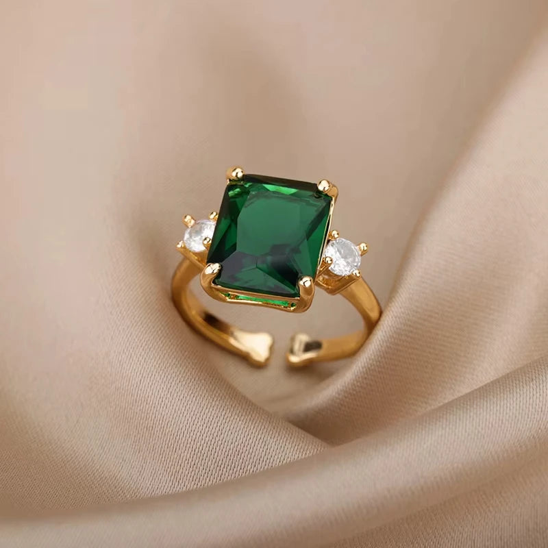 Anillos de acero inoxidable de lujo chapados en oro, piedra colorida, anillo de corazón de cristal de circón para mujer, joyería Bohemia de boda, regalo de Navidad