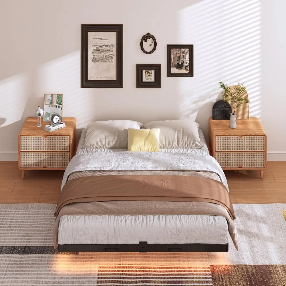 ESPACIO Base de Cama Matrimonial Flotante, Base de Cama LED con Estación de Carga, con Láminas de Acero de Alta Resistencia, No Requiere