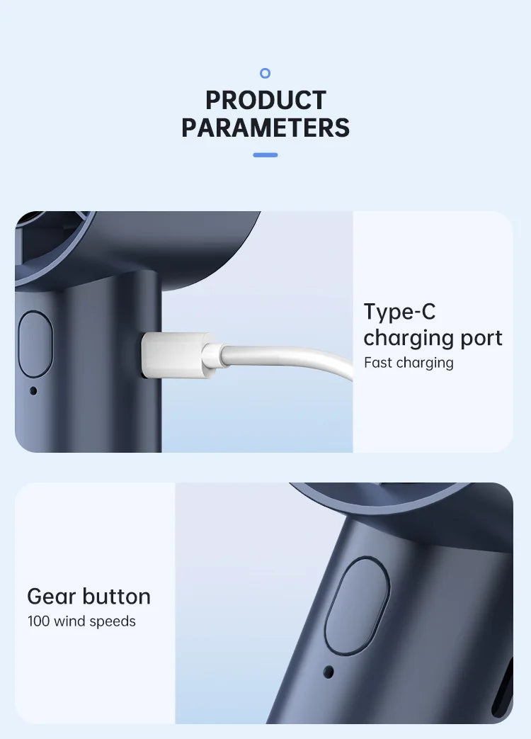 Ventilador de Mano Portátil con Enfriamiento de Hielo, 100 Velocidades, Potente, Recargable por USB, con Soporte para Teléfono