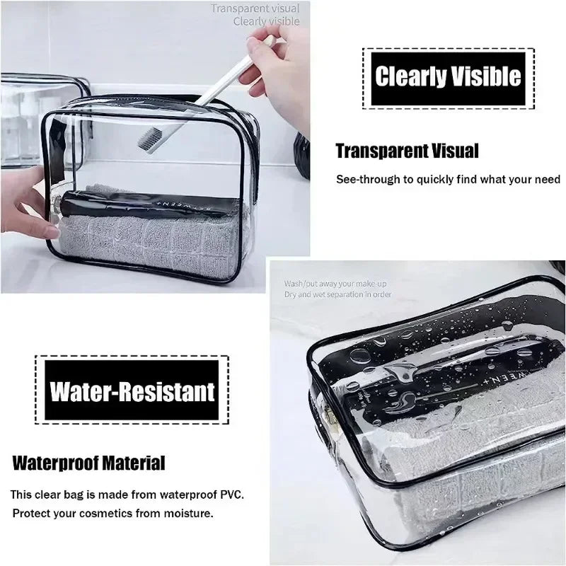 Bolsa organizadora de embalaje de viaje de PVC transparente para mujer, bolsa de viaje para cepillo de dientes, toalla, equipaje, bolsa de almacenamiento de artículos de tocador y cosméticos