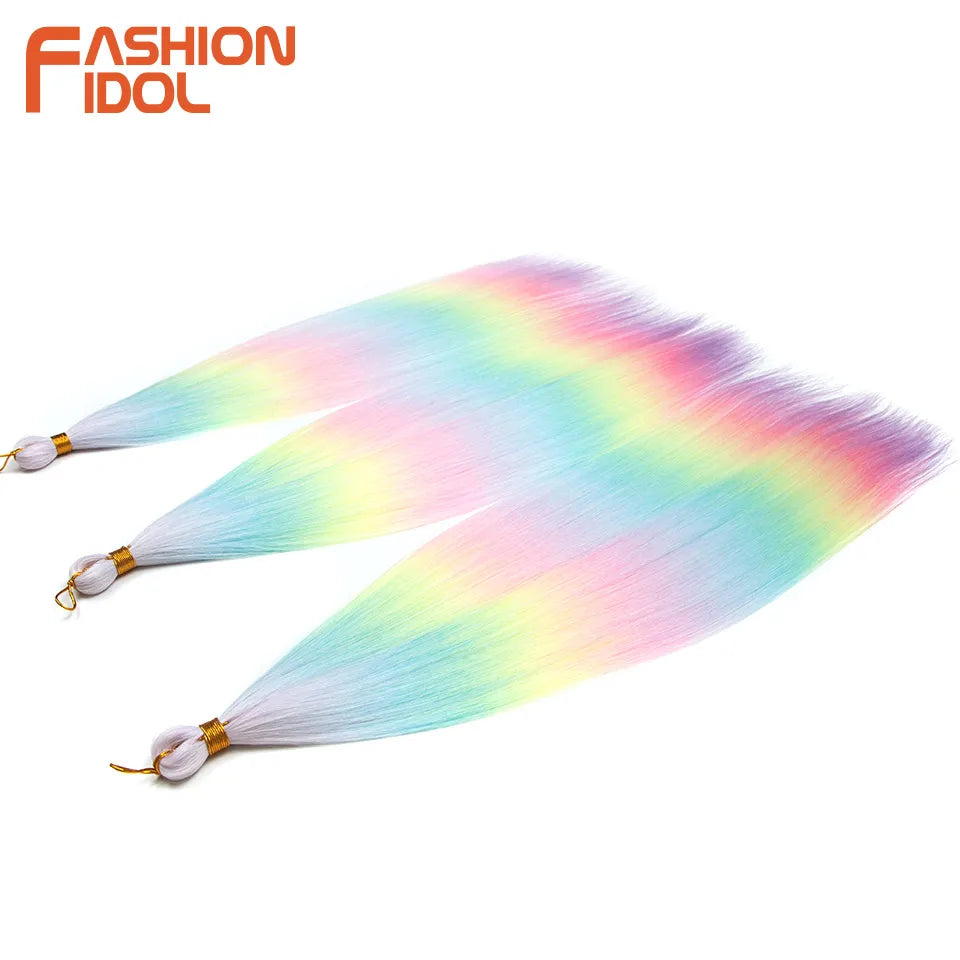 FASHION IDOL, 28 pulgadas, 300g/3 piezas, cabello liso, cabello trenzado sintético, extensiones de cabello de fibra resistente al calor, color gris ombré