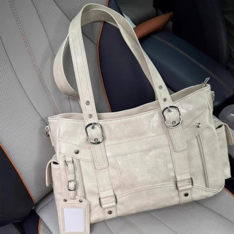 Bolso de mano con tachuelas Vintage para chica, bolso de hombro de gran capacidad con textura de cuero para mujer, bolso cruzado de viaje de estética Y2k