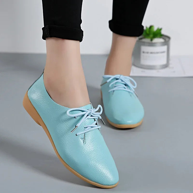 Mocasines de piel auténtica para mujer, zapatos informales, calzado suave con punta estrecha, zapatos planos de verano