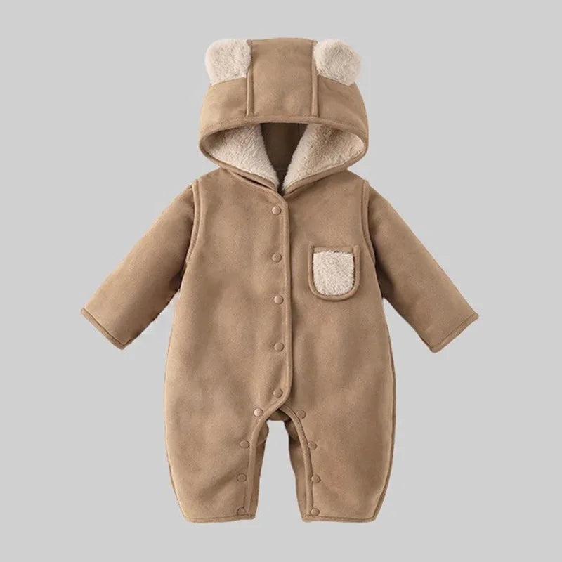 Mameluco coreano de invierno para bebé, mono con capucha con forro de Sherpa grueso Vintage, traje cálido para gatear para niños y niñas