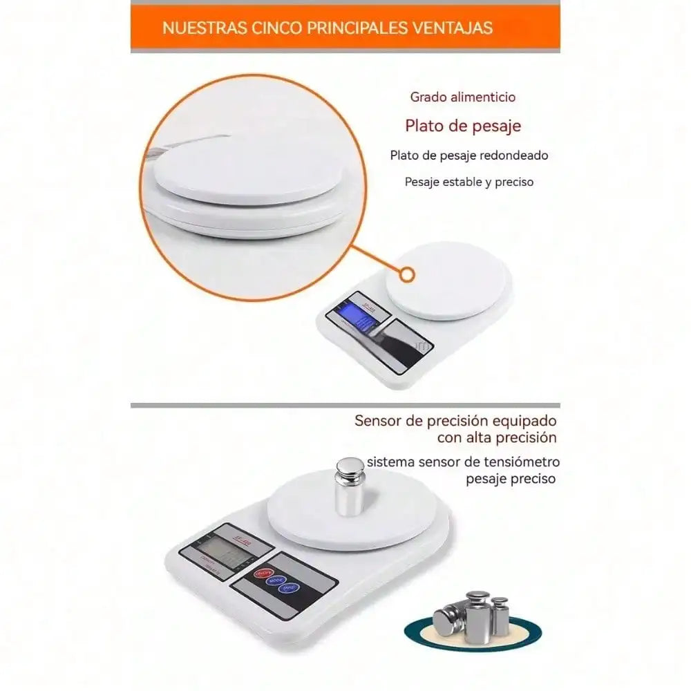 Báscula de Cocina Digital 10kg - Balanza Electrónica de Precisión Portátil con Batería, Pesa de Alimentos Inteligente para el Hogar