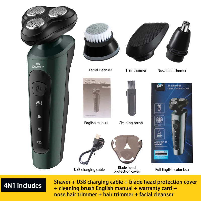 Afeitadoras eléctricas para hombres, resistente al agua, uso en seco y húmedo, recortador eléctrico, afeitadoras rotativas con batería recargable, máquina de afeitar