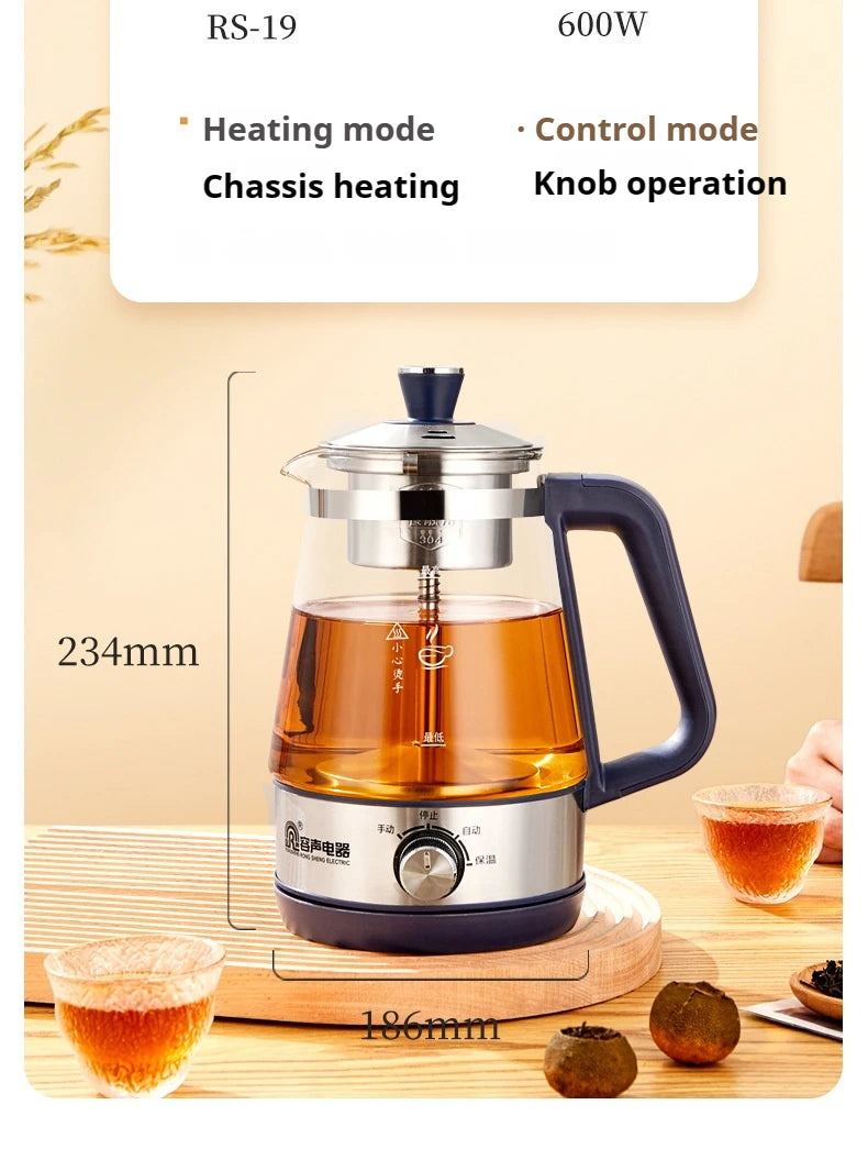 Tetera Rongsheng, pequeña tetera negra Pu erh, olla de salud de vidrio de vapor automática, tetera aislada, tetera eléctrica, tetera hirviendo