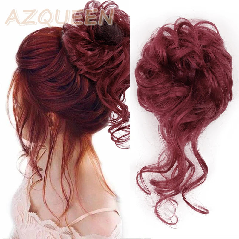 AZQUEEN moño de pelo sintético moño Natural gris desordenado banda para el cabello rizado elástico Scrunchy piezas de cabello falso para mujeres horquillas
