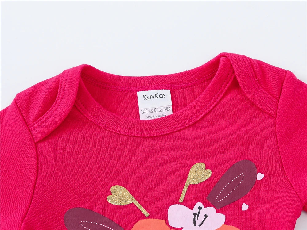 Kavkas 3 unids/lote, ropa encantadora con estampado de ciervo Sika para niñas, 100% algodón de 0 a 24 meses, pelele para bebés, monos de manga larga