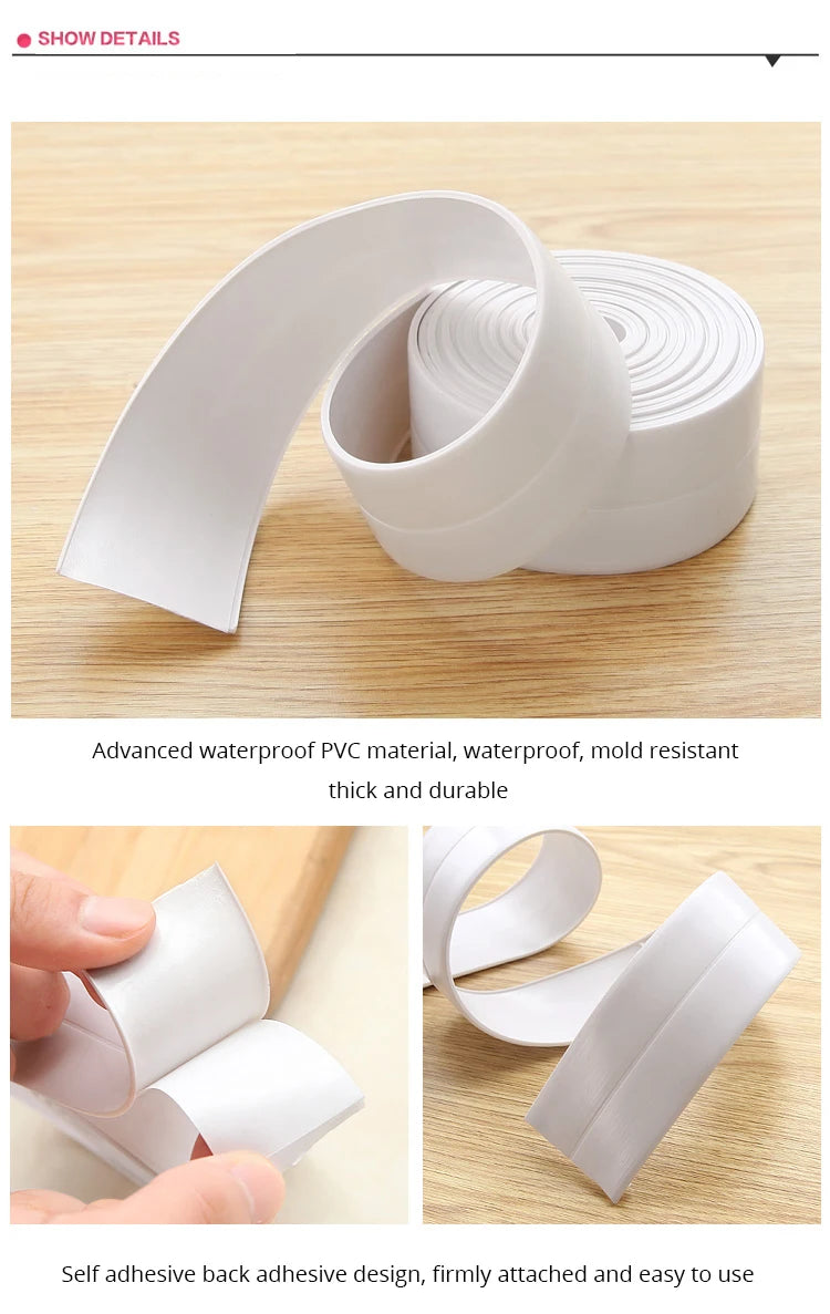 Pegatinas de pared impermeables para baño, cintas de sellado, tiras adhesivas de sellado de PVC, cinta para borde de fregadero, accesorios de baño y cocina, 1 ud.