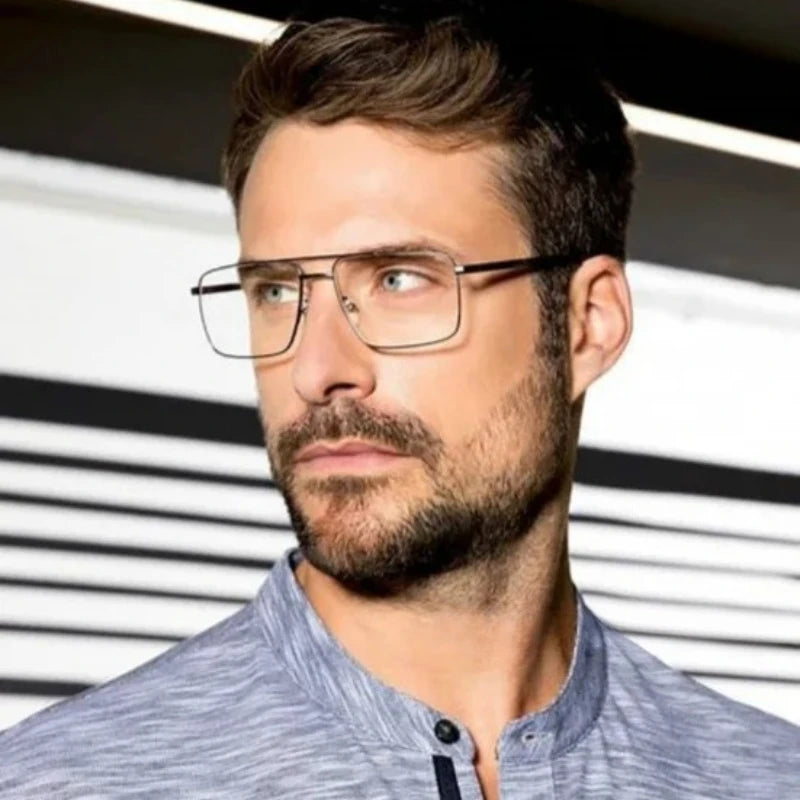 Gafas de Montura Cuadrada Grande, Estilo Vintage Simple, Montura Metálica Extra Grande para Hombre, Gafas de Moda para Mujer, Lentes Transparentes, Gafas Ópticas