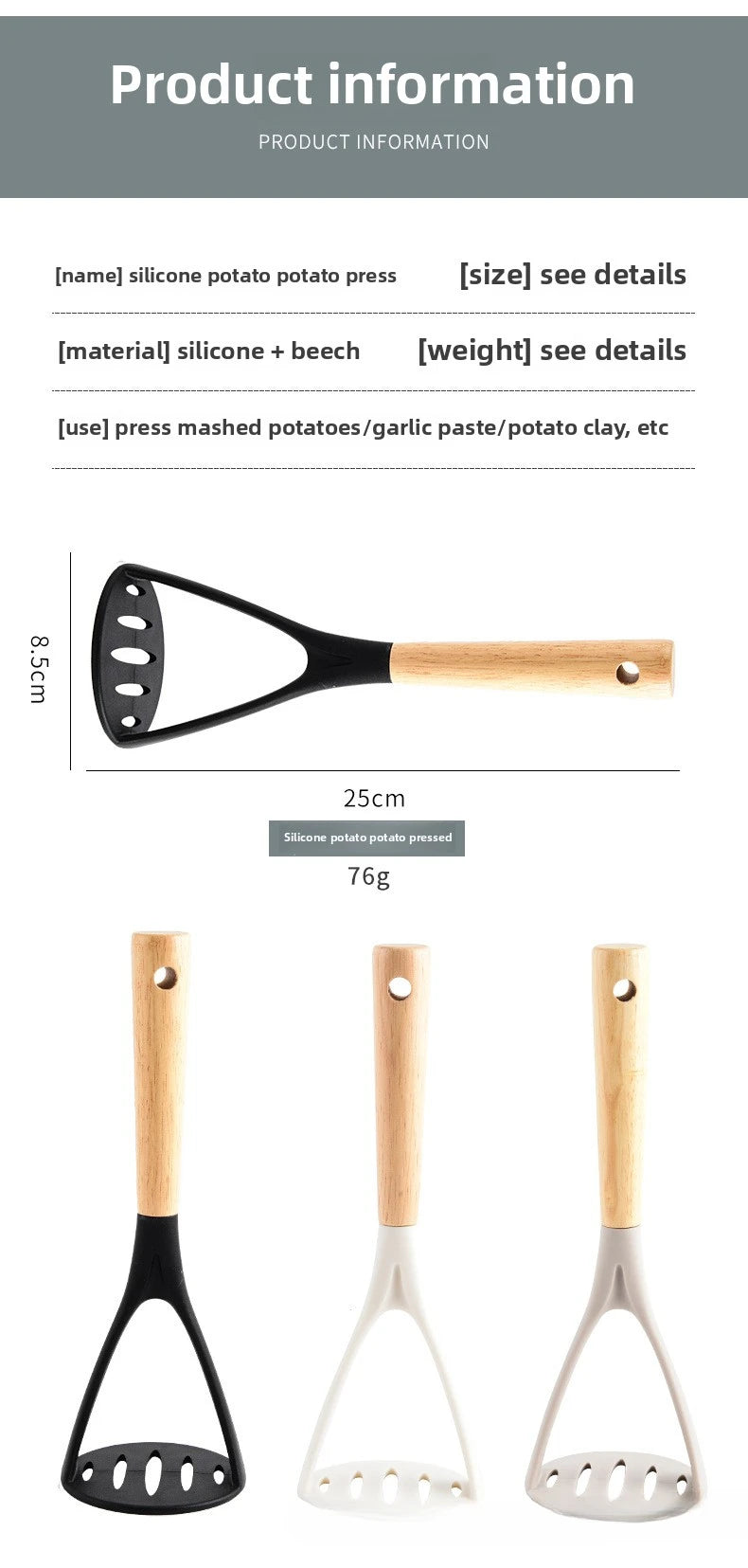 Herramientas de cocina transfronterizas, prensador de patatas de silicona, prensador de ajo, prensador de patatas resistente a altas temperaturas