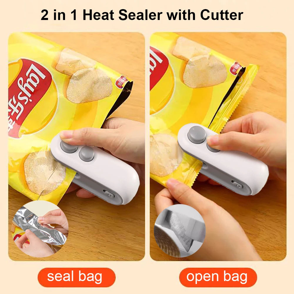 Mini máquina de sellado de bolsas de calor, sellador de paquetes de bolsas de plástico, sellador de bolsas de Clip, sellador de mano, embalaje de alimentos, sellador de calor