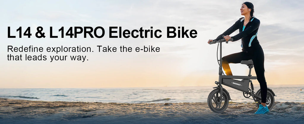 Bicicleta eléctrica plegable de 14 pulgadas, Motor sin escobillas de 350W, batería de 48V y 9Ah, velocidad máxima de 22MPH, 28 millas de largo alcance para adultos