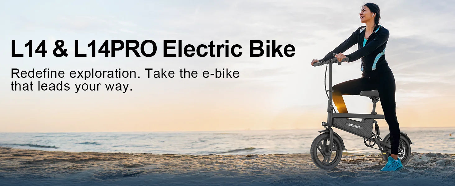 Bicicleta eléctrica plegable de 14 pulgadas, Motor sin escobillas de 350W, batería de 48V y 9Ah, velocidad máxima de 22MPH, 28 millas de largo alcance para adultos