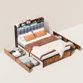 Base de Cama con Cabecero y Cajones, Somier de Madera para Colchón Matrimonial, Muebles para el Hogar