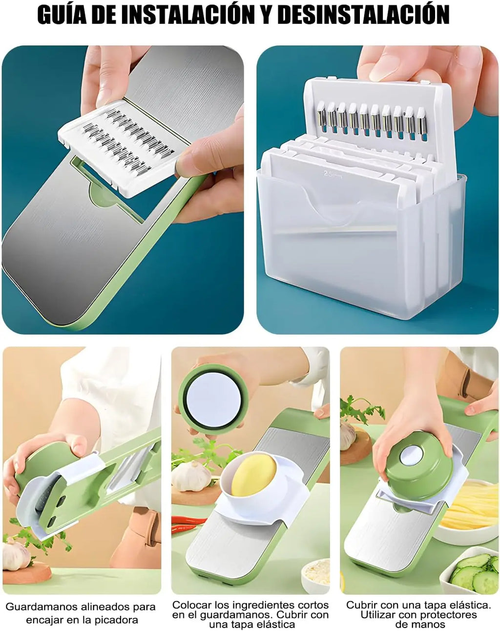 Picador de Verduras Multifuncional con 5 Cuchillas de Acero Inoxidable, Mandolina de Cocina para Frutas y Ensaladas
